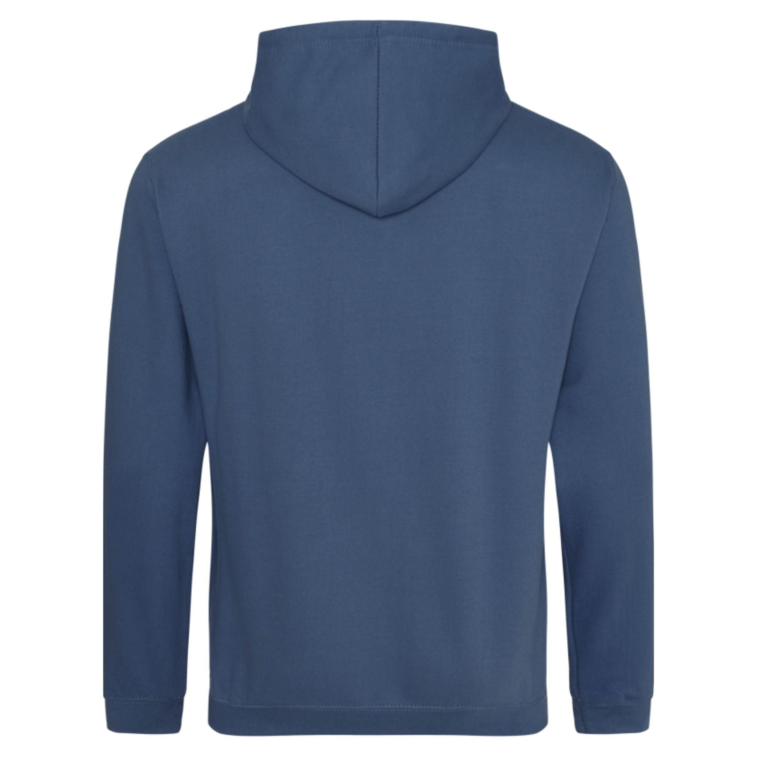 The back side of the Fidget-Wear Fidget Hoodie in Inspiring Indigo.