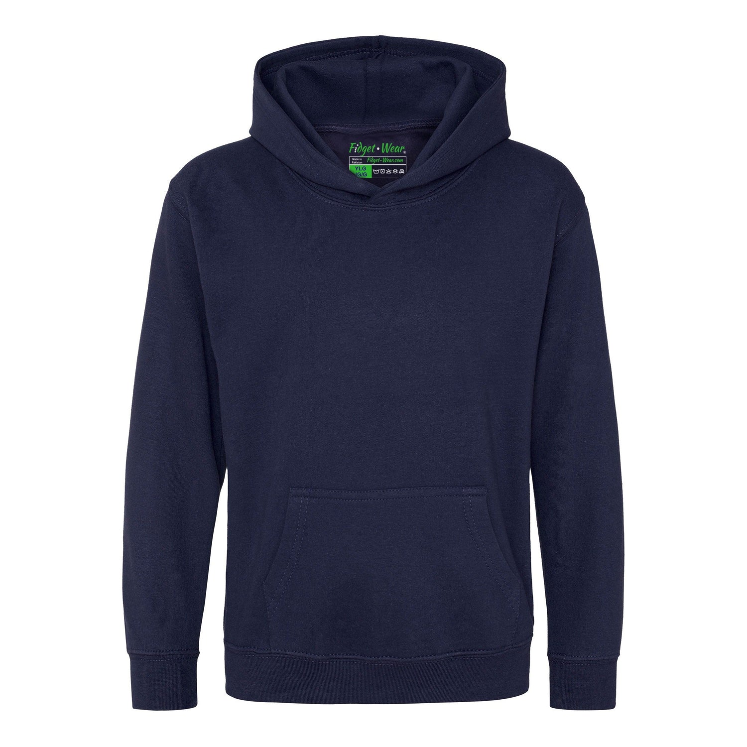 The front of the Navy Youth Fidget Hoodie.