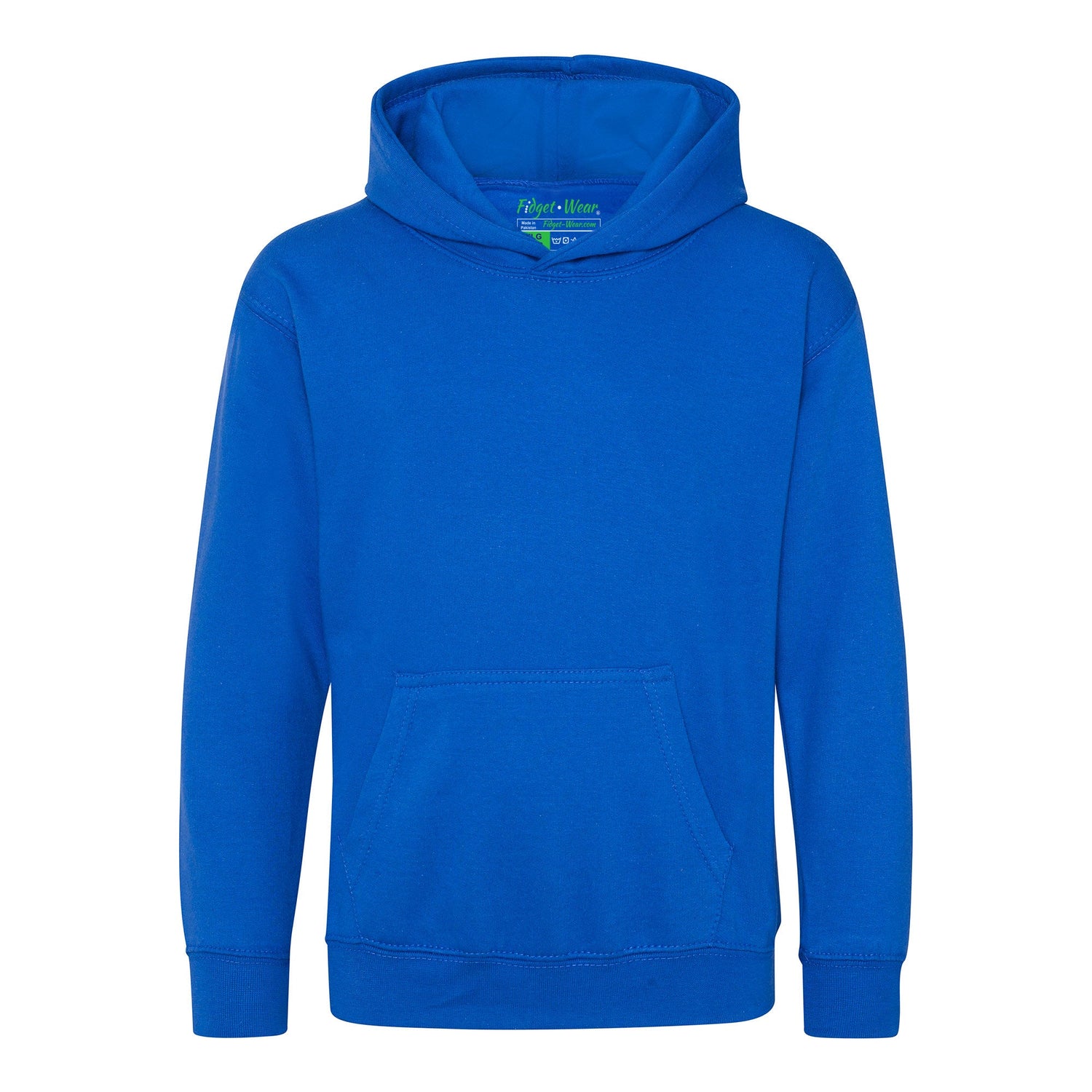 The front of the Relaxing Royal Blue Youth Fidget Hoodie.