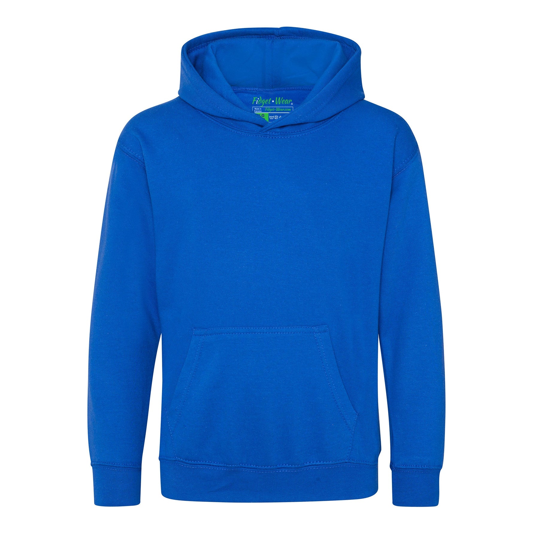 The front of the Relaxing Royal Blue Youth Fidget Hoodie.