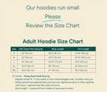 The Fidget Wear LLC Adult Hoodie Size Chart.