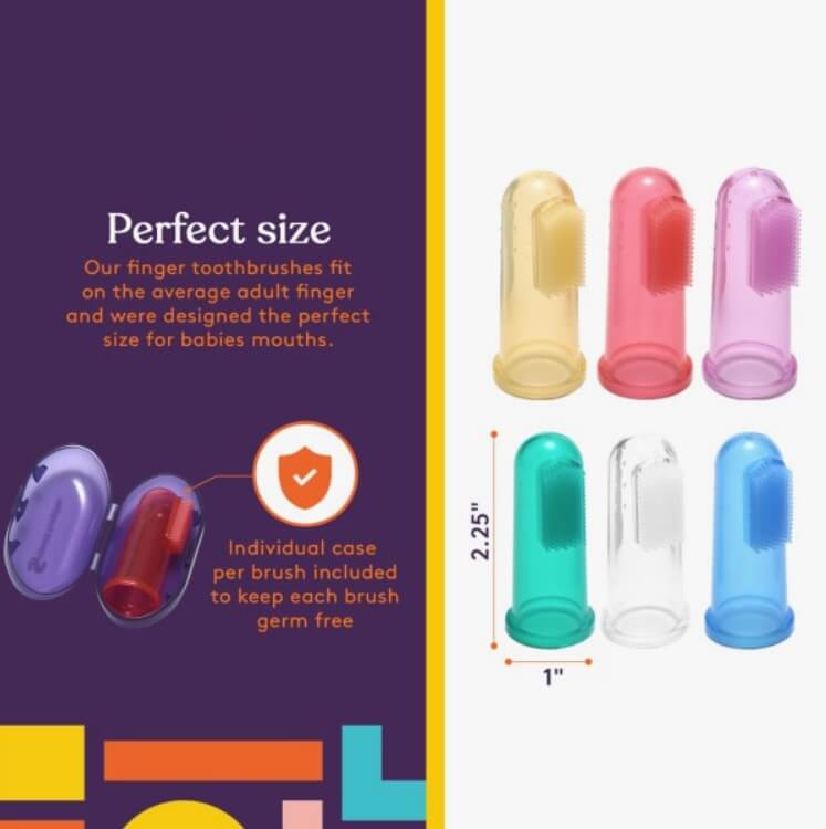 An infographic for the Finger Toothbrush displaying the dimensions.