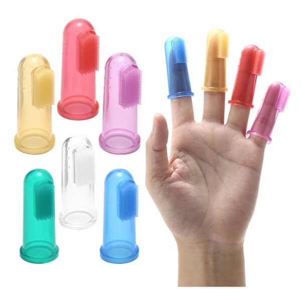 The different colors of the Finger Toothbrush.