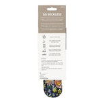 The back of the product packaging for Floral Embroidery Flat Socks.