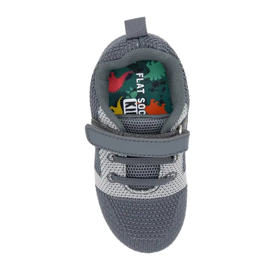 The aerial profile of the Kids Dino Flat Socks in a toddler shoe.