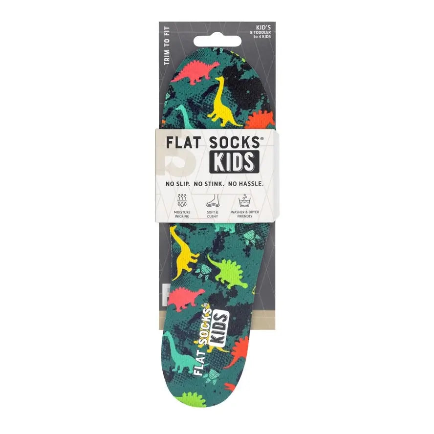 The Dinosaur Kids Flat Socks in their product packaging.