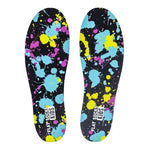 A close-up look at the colorful Paint Splatter Kids Flat Socks designs.