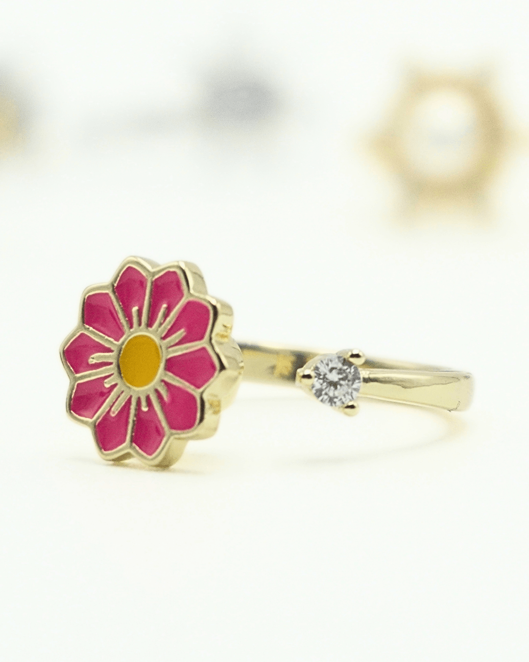 Flower Fidget Spinner Ring in Solid Copper, Pink and Gold.