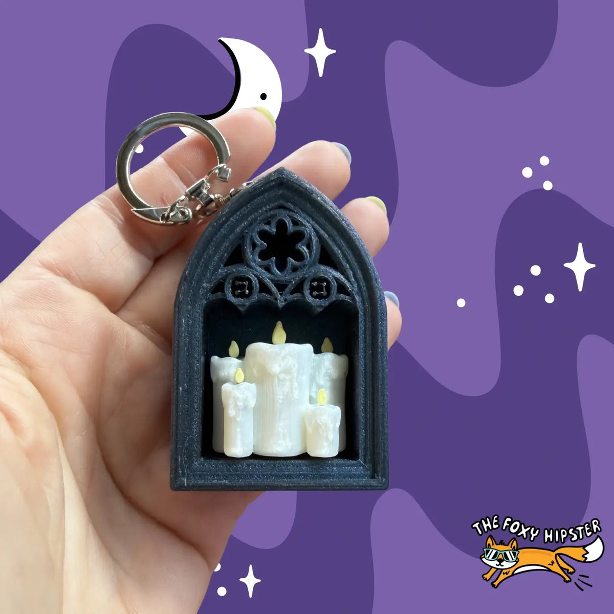 Spooky Candle Bookshelf Fidget Clicker Keychain.