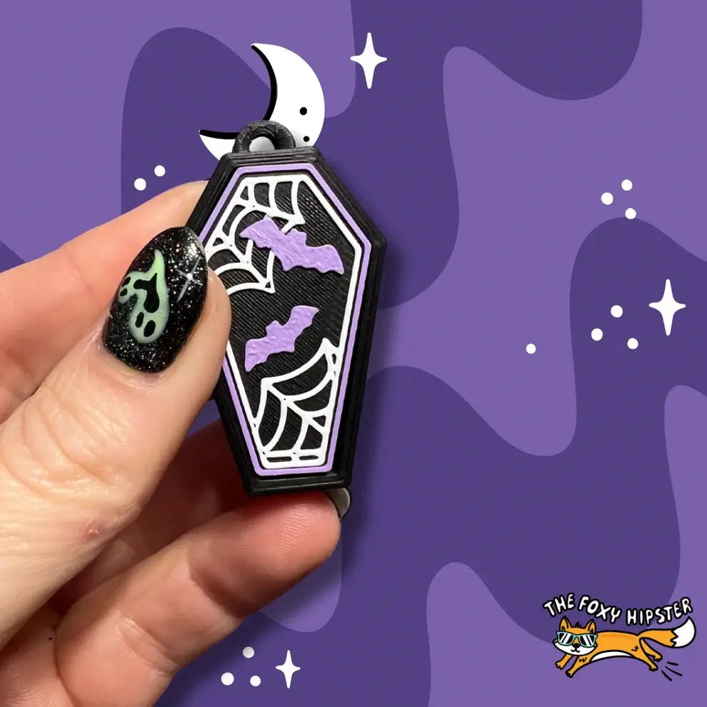 Coffin with Bats Fidget Clicker Keychain