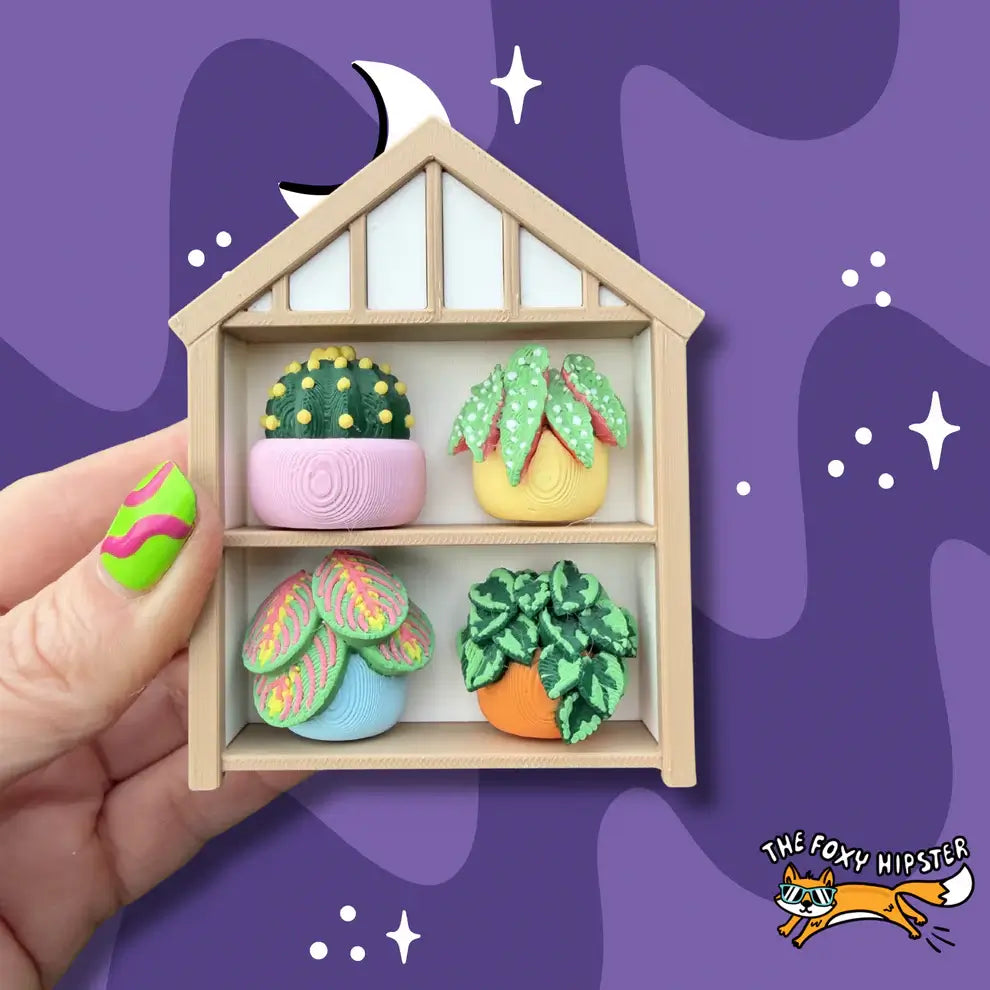 Greenhouse Plant Shelf 2x2 Fidget Clicker Keychain.