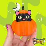 Peek-a-Boo Pumpkin Cat Fidget Clicker Keychain.