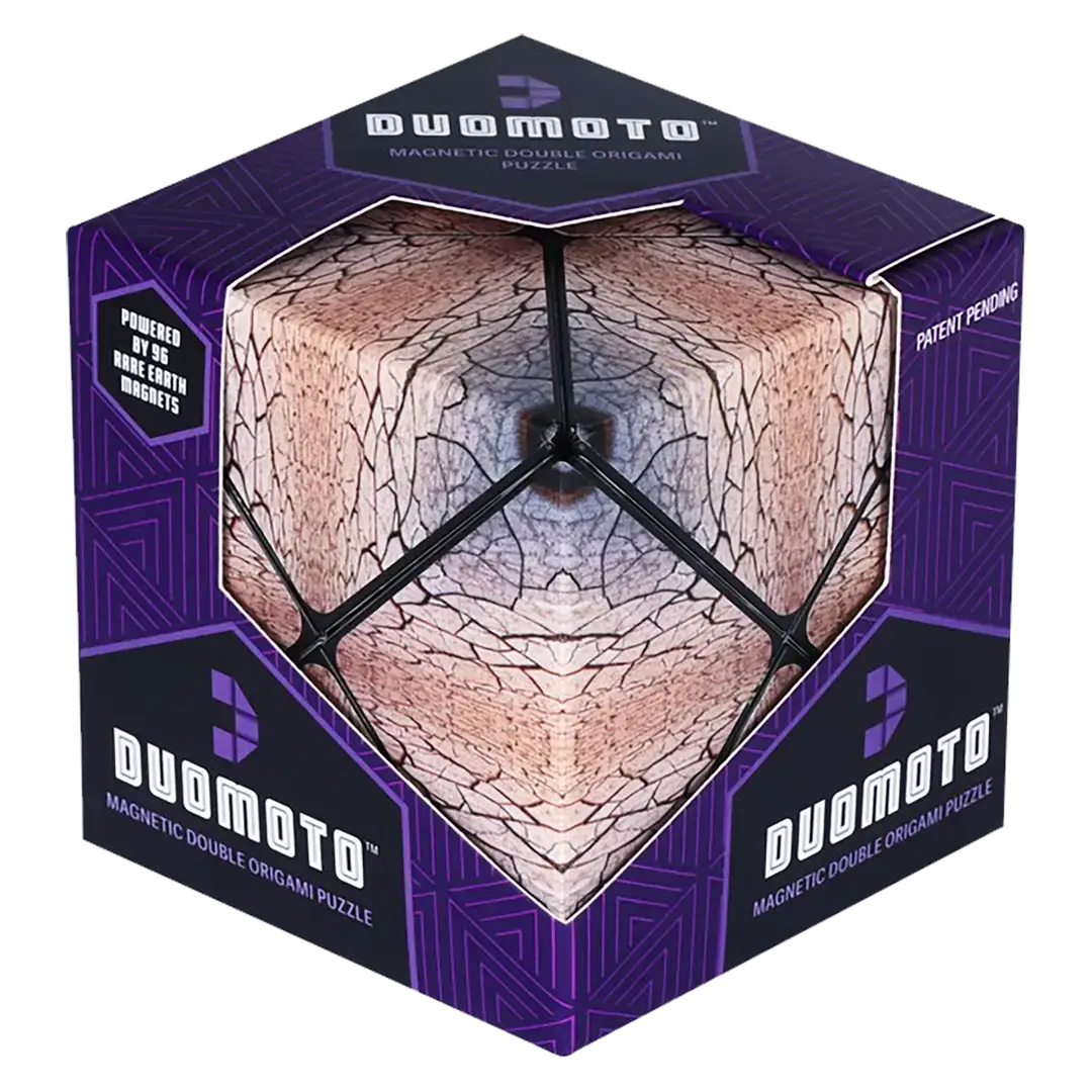 The Parched Duomoto Magnetic Puzzle Cube in its product package.