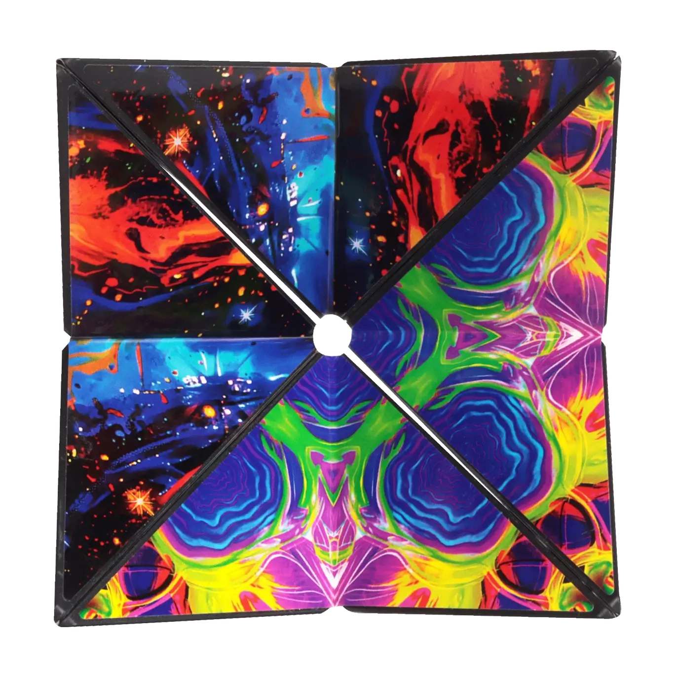 Two different contrasting designs on the Shashibo Octa Magnetic Puzzle Cube.