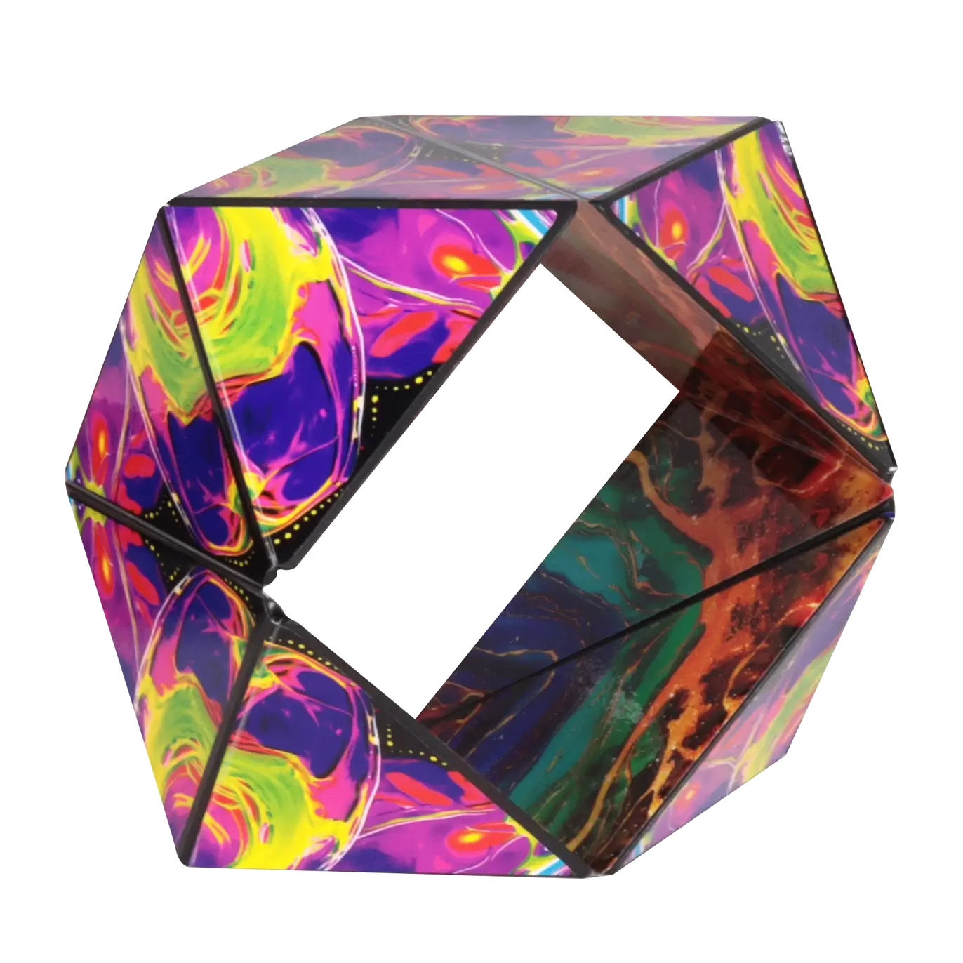 The Shashibo Octa Magnetic Puzzle Cube in a circular shape.