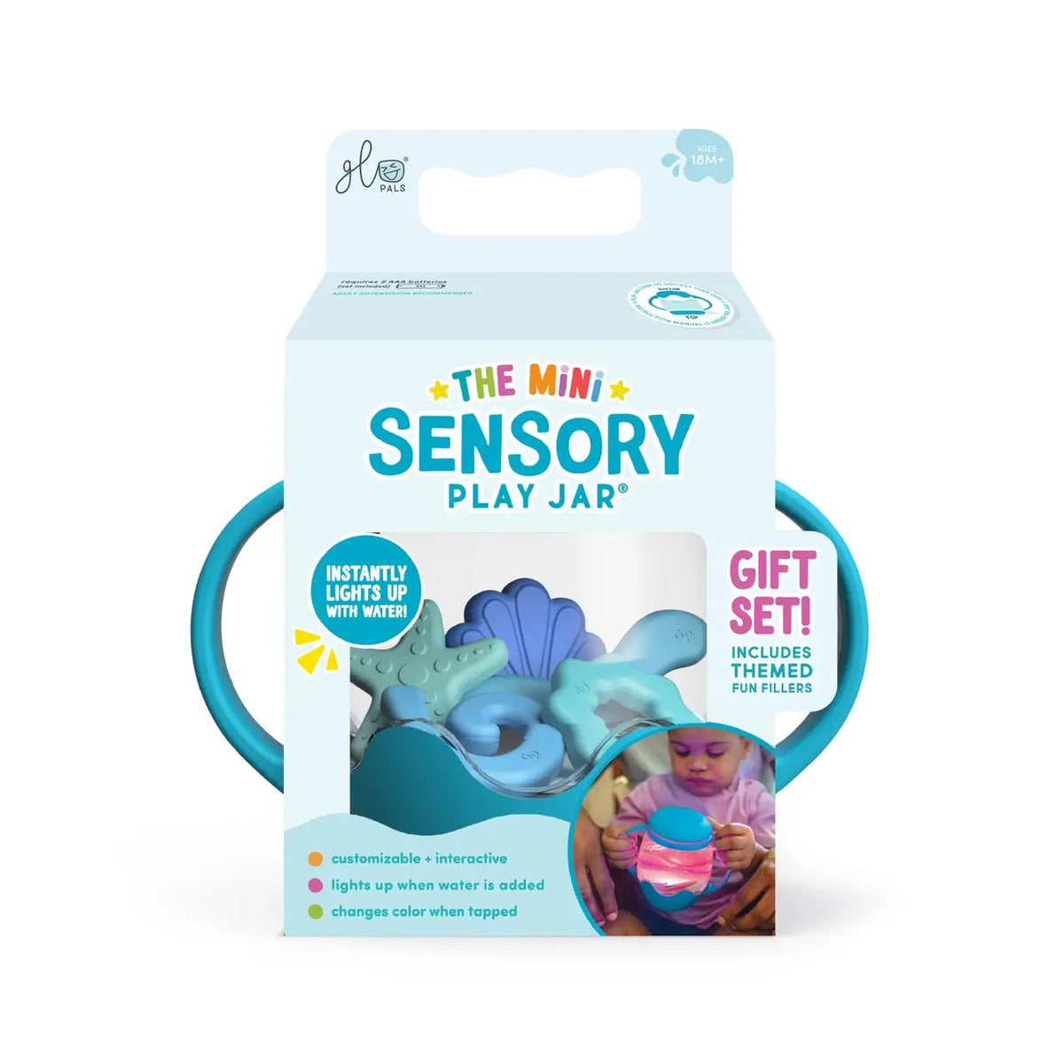 The Blue Glo Pals Mini Sensory Jar and Silicone Fun Filler.