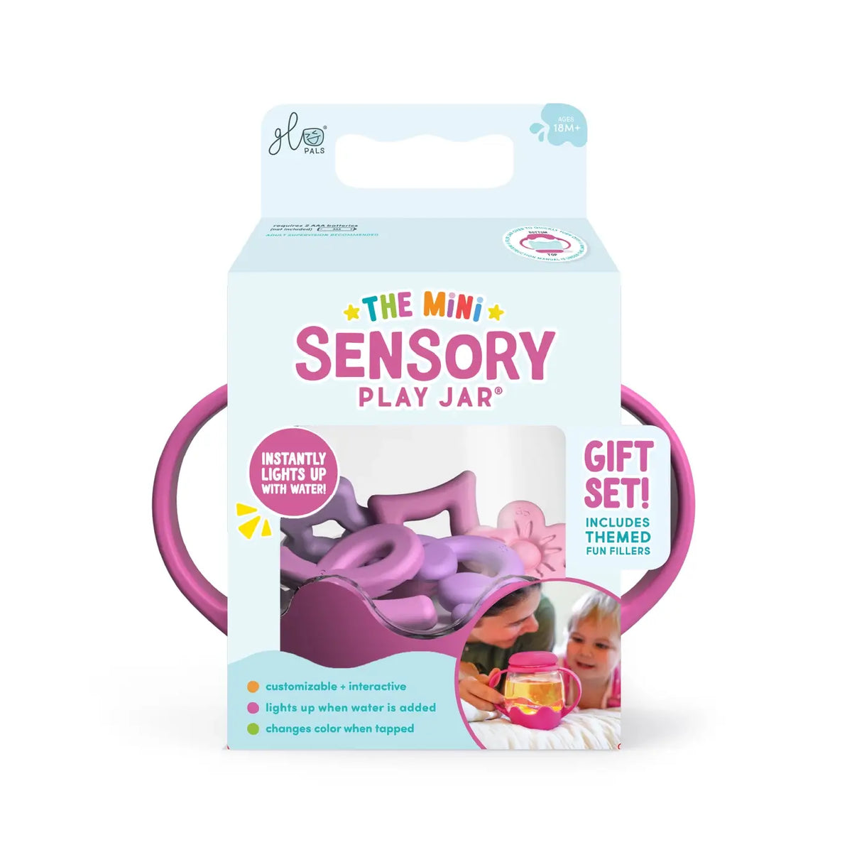 The Pink Glo Pals Mini Sensory Play Jar.