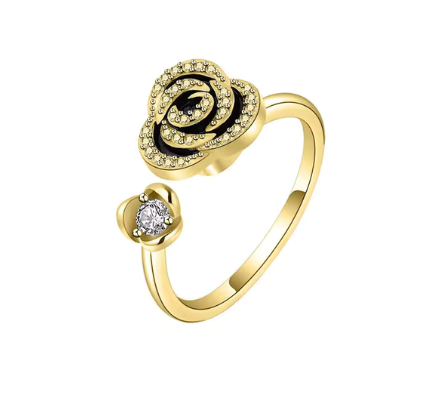 The Gold Black Rose Fidget Spinner Ring.