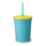 The green 12 oz Silicone Straw Kids Cup with the lid on.