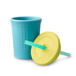 The green GoSili 12 oz Silicone Straw Kids Cup.