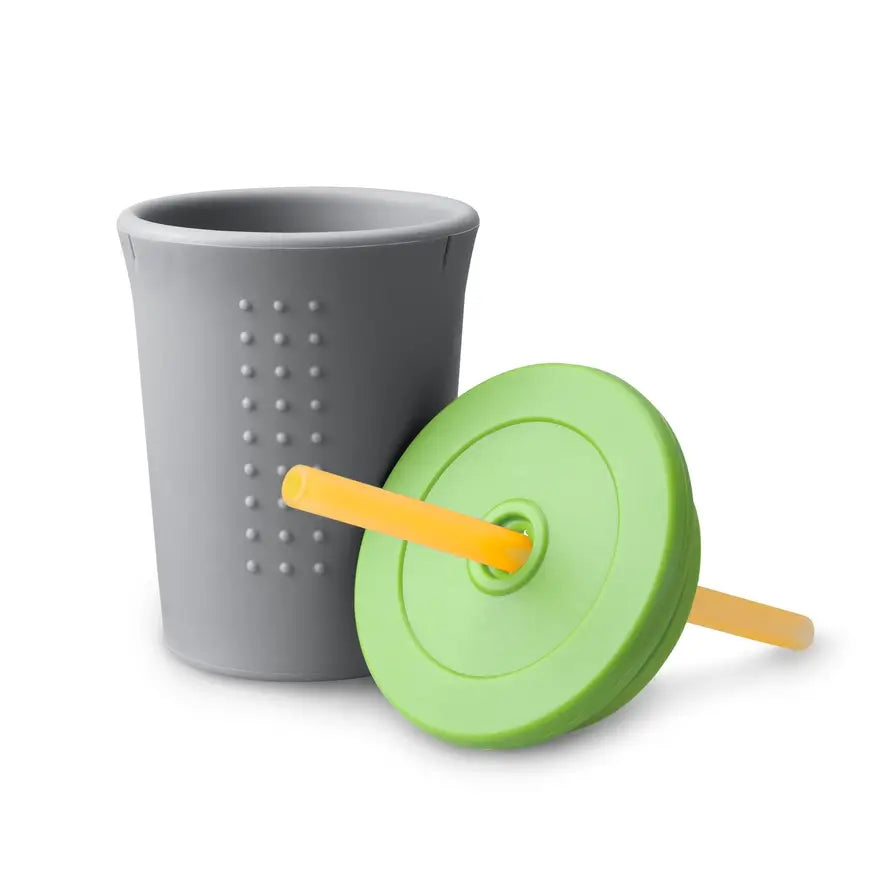 The grey GoSili 12 oz Silicone Straw Kids Cup.