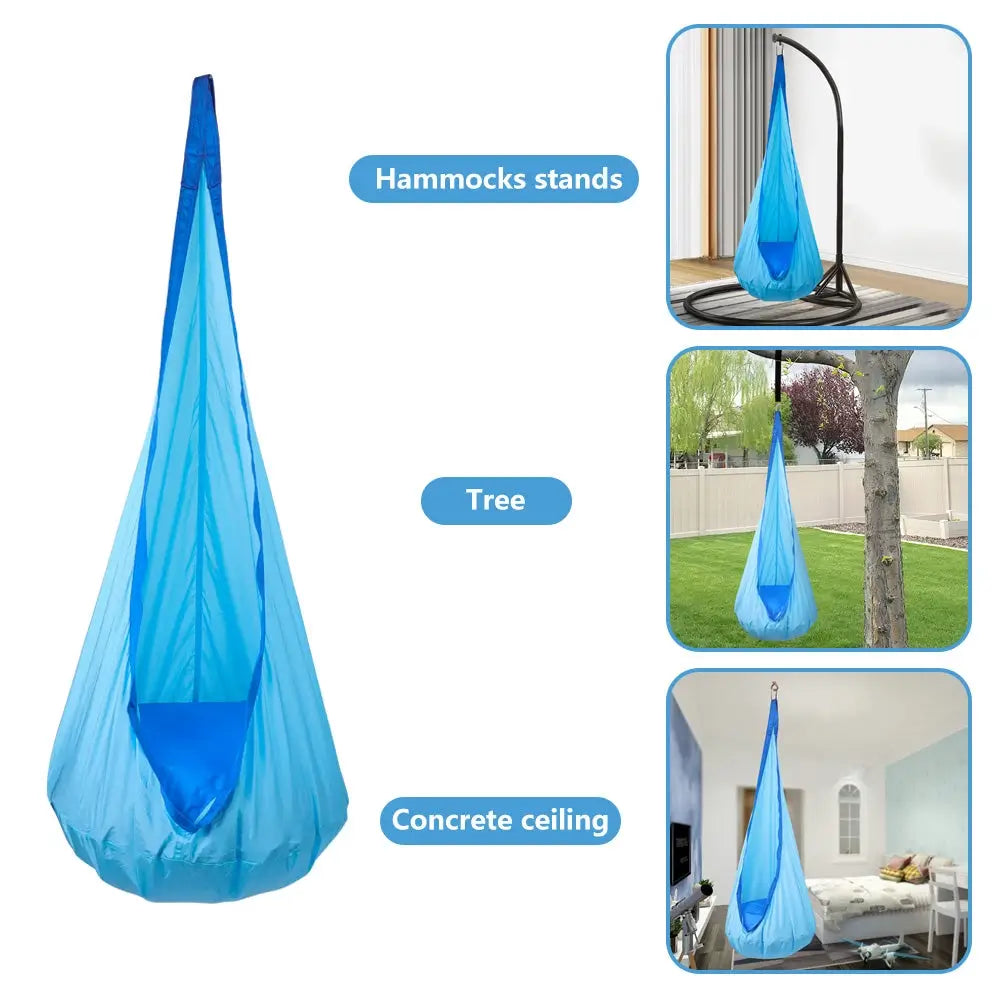 An infographic showing where the Sensory Pod Swing can hang.
