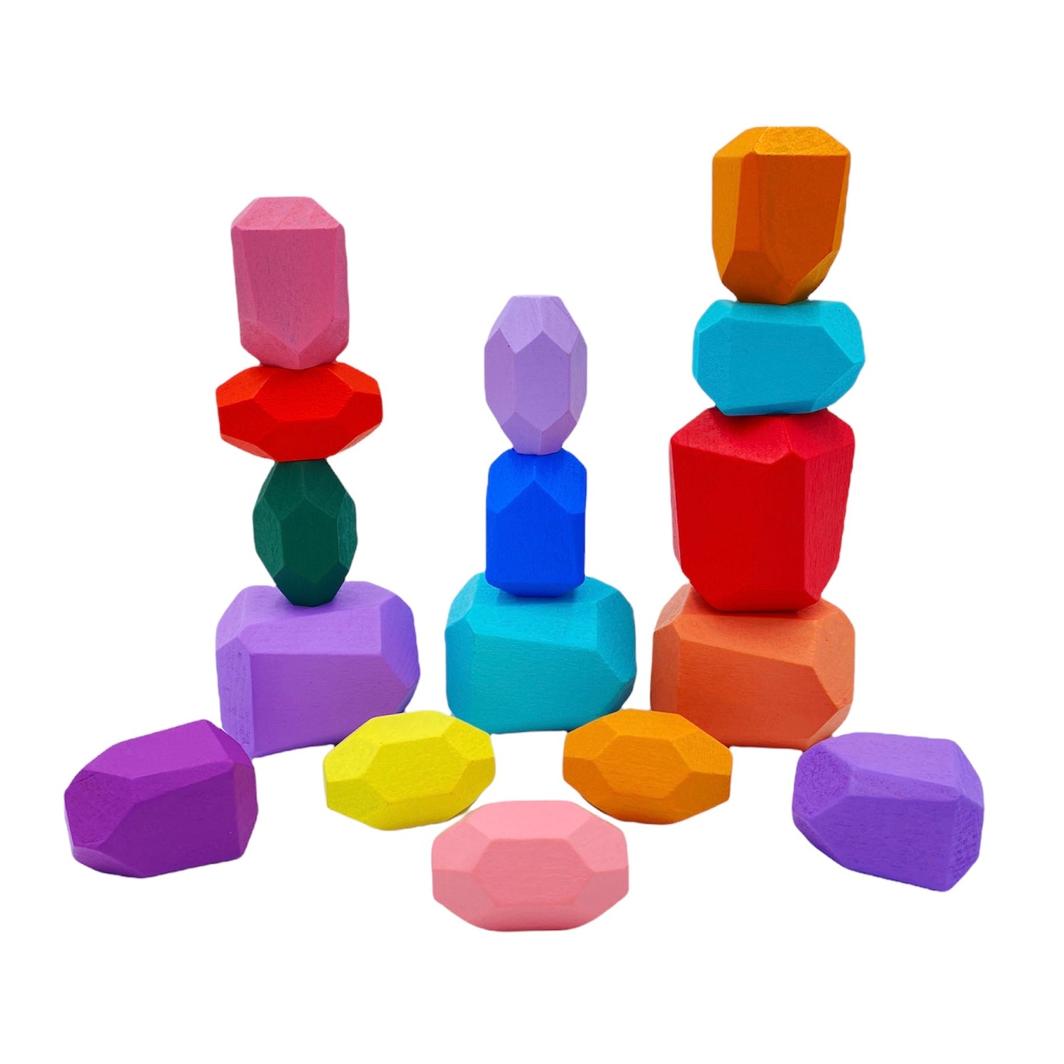 The 16-Piece Wooden Balance Stones Stacking Blocks in Pastel Colors.