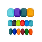 The 16-Piece Wooden Balancing Stones Stacking Blocks in Primary Colors lined up according to size.