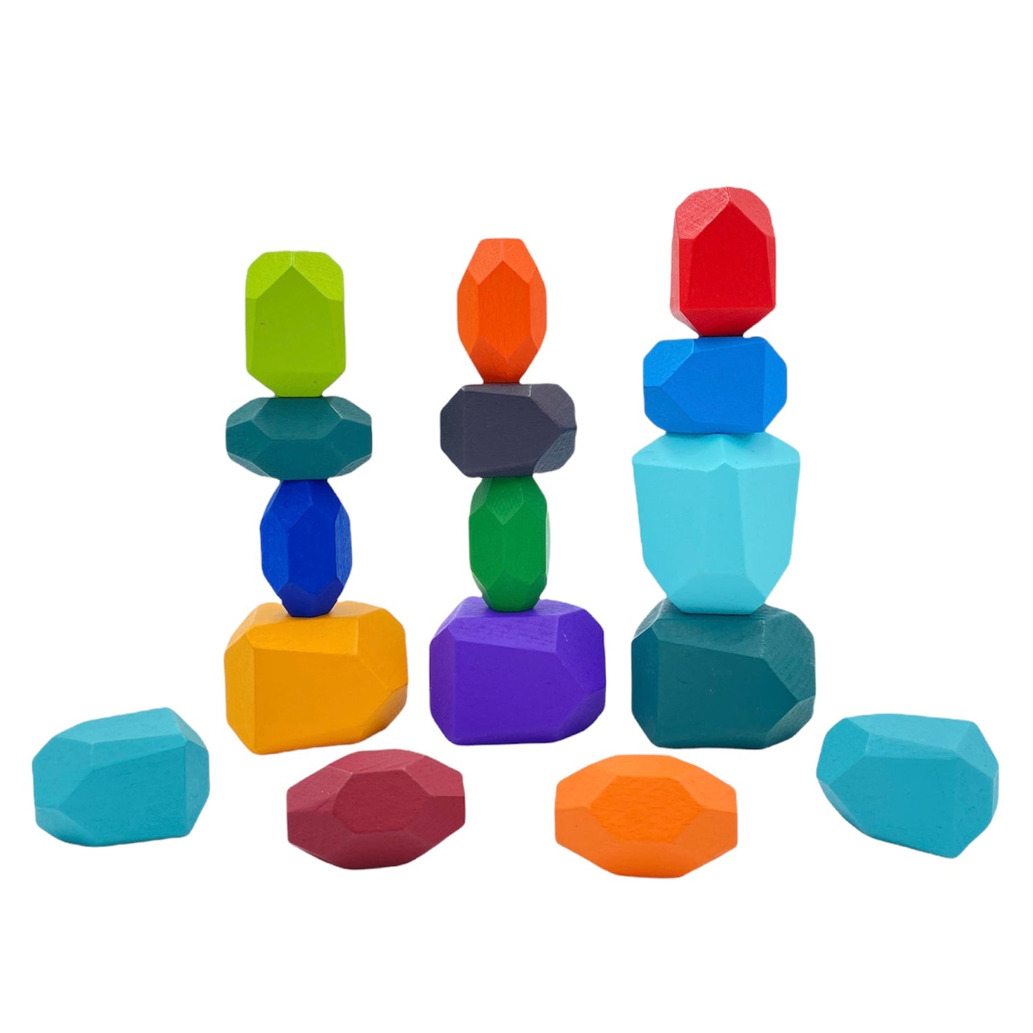 The 16-Piece Wooden Balancing Stones Stacking Blocks – Primary Colors.