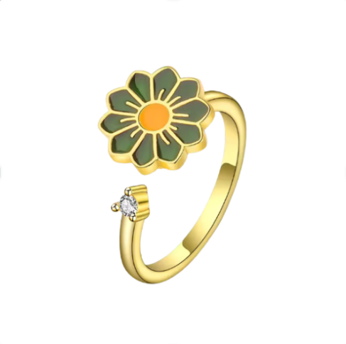 The Flower Fidget Spinner Ring in Green and Gold.