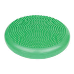 The nubby side of the green Inflatable Balance Disc.