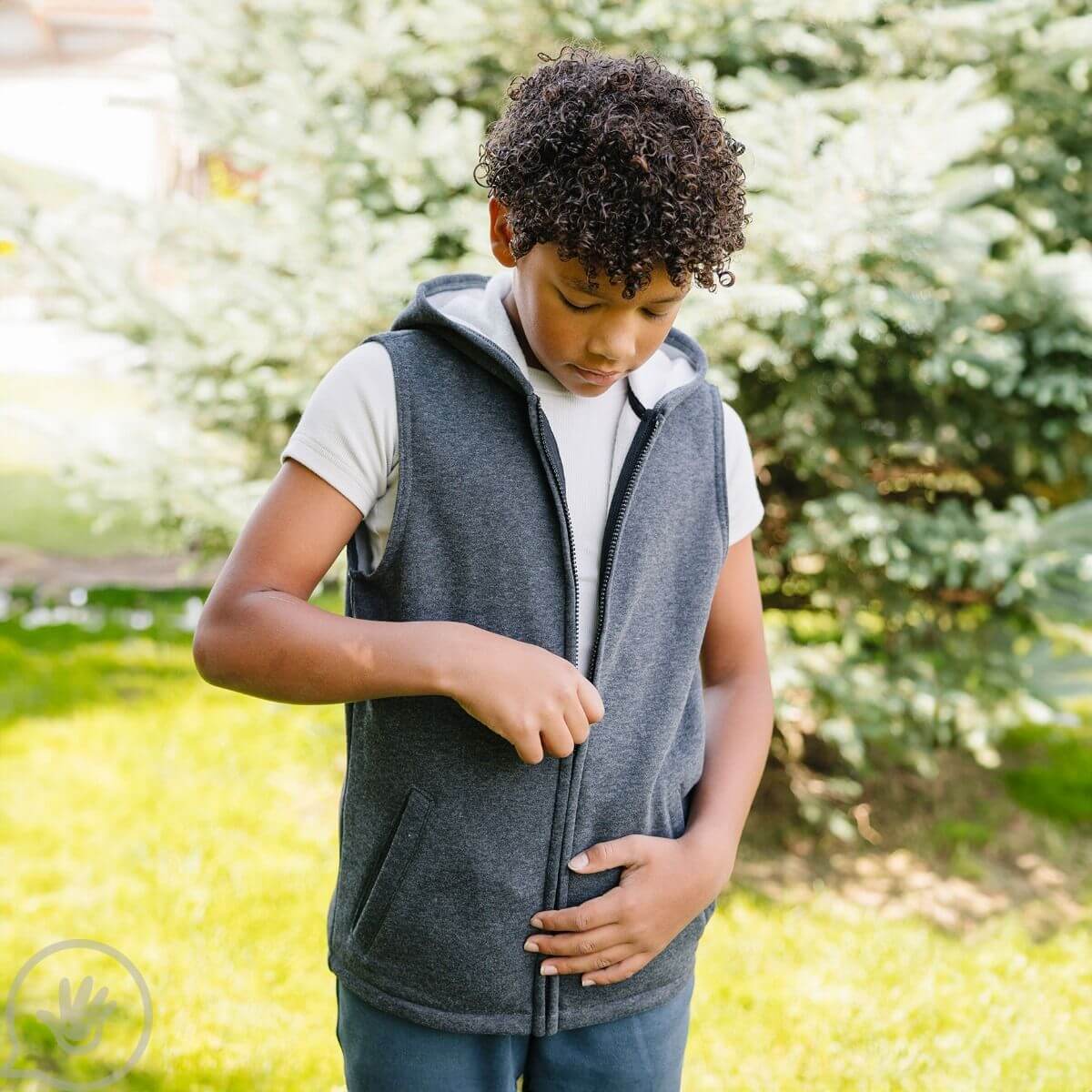 Grey Weighted Fleece Hoodie Vest.