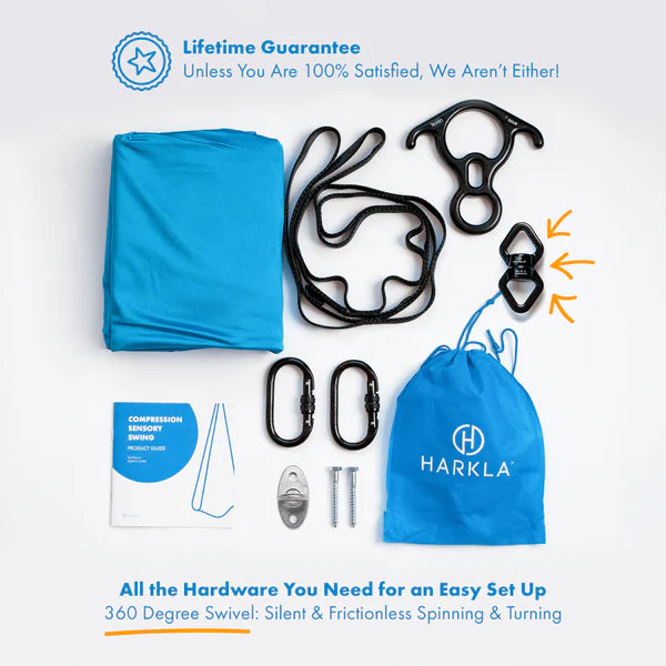 A look at what comes with the Harkla Compression Swing in Blue and with Swivel.