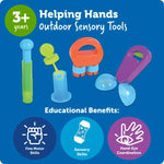 An infographic demonstrating some of the benefits of the Helping Hands Outdoor Sensory Tools.