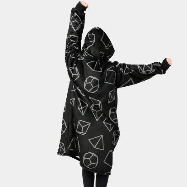 Someone showing their back to the camera with their arms in an L shape, modeling the Dice Hideout Hoodie.