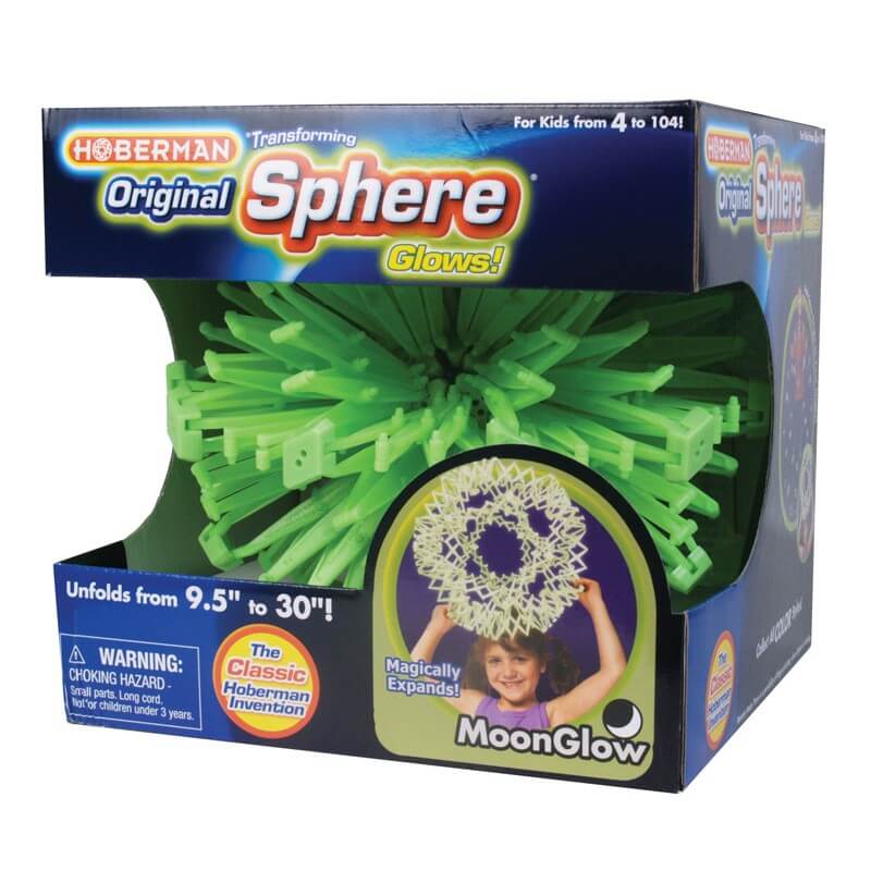 The product box for the Moon Glow Original Hoberman Sphere.
