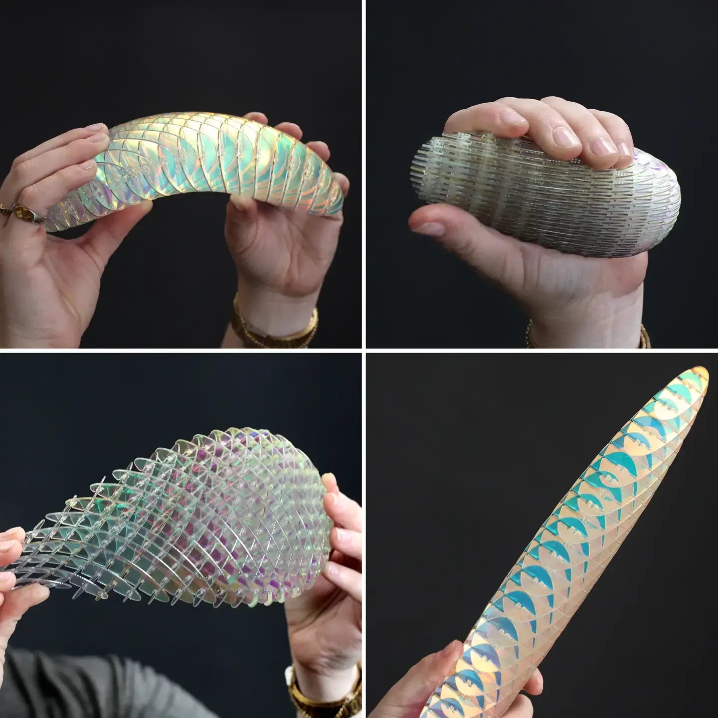 Four different ways to manipulate the Morf Fidget Worm 8" Unicorn.