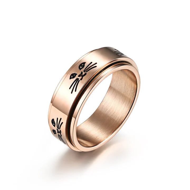 The Rose Gold Cat Anxiety Stainless Steel Fidget Ring.