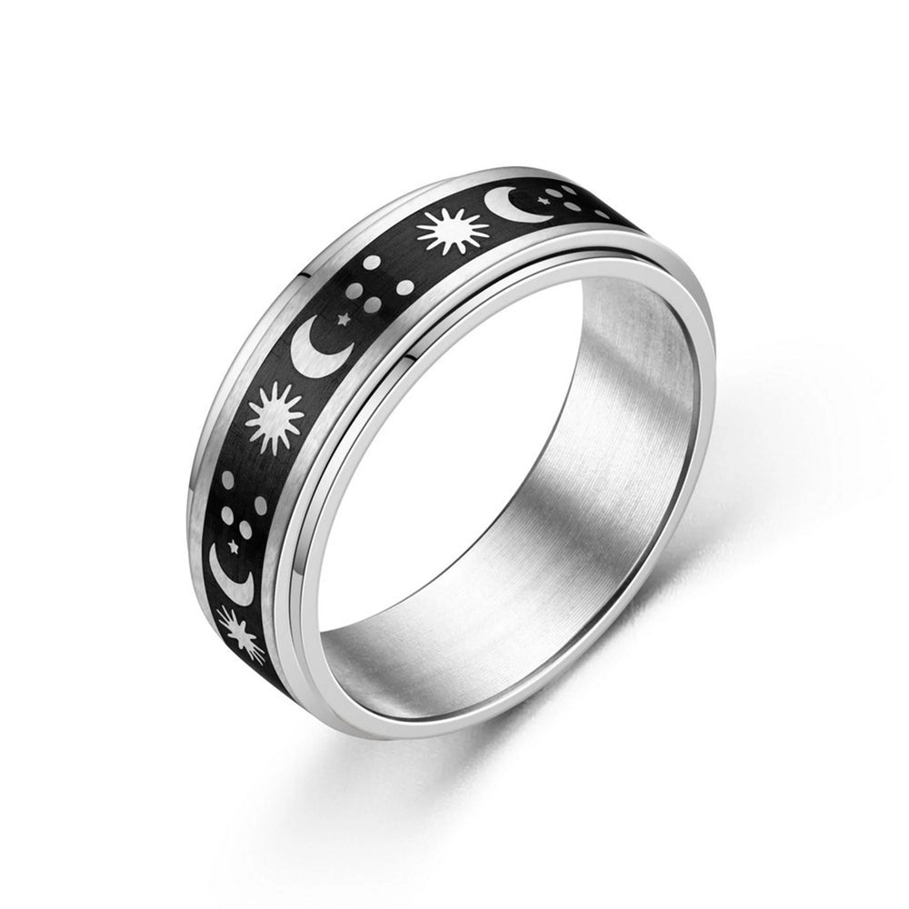 Moon Star Stainless Steel Fidget Ring in Silver.