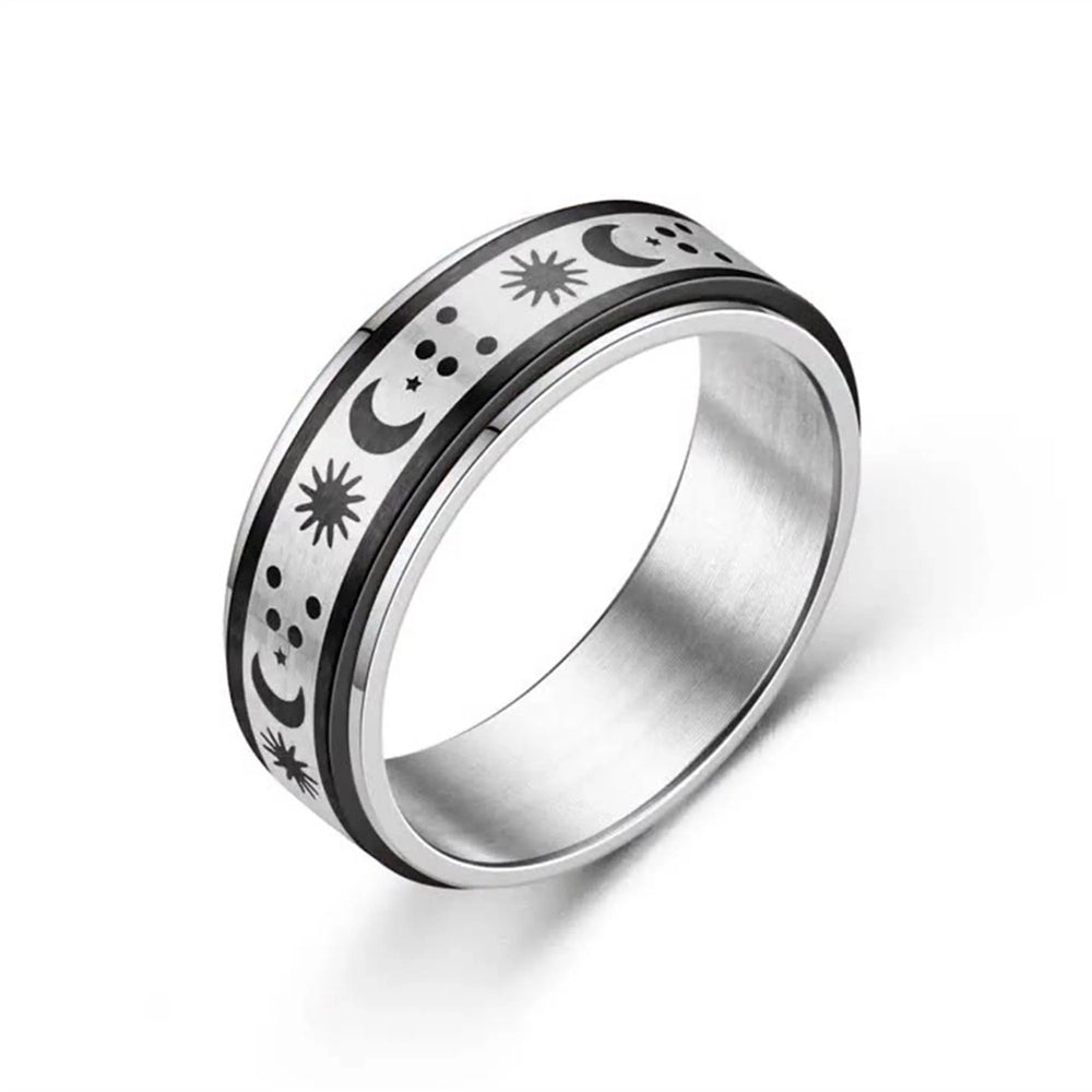 Moon Star Stainless Steel Fidget Ring in Black.