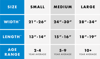 A size chart fot the Weighted Compression Vest.