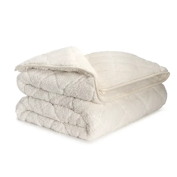 Ivory 10 lb Double Sided Sherpa Fleece Weighted Throw Blanket.