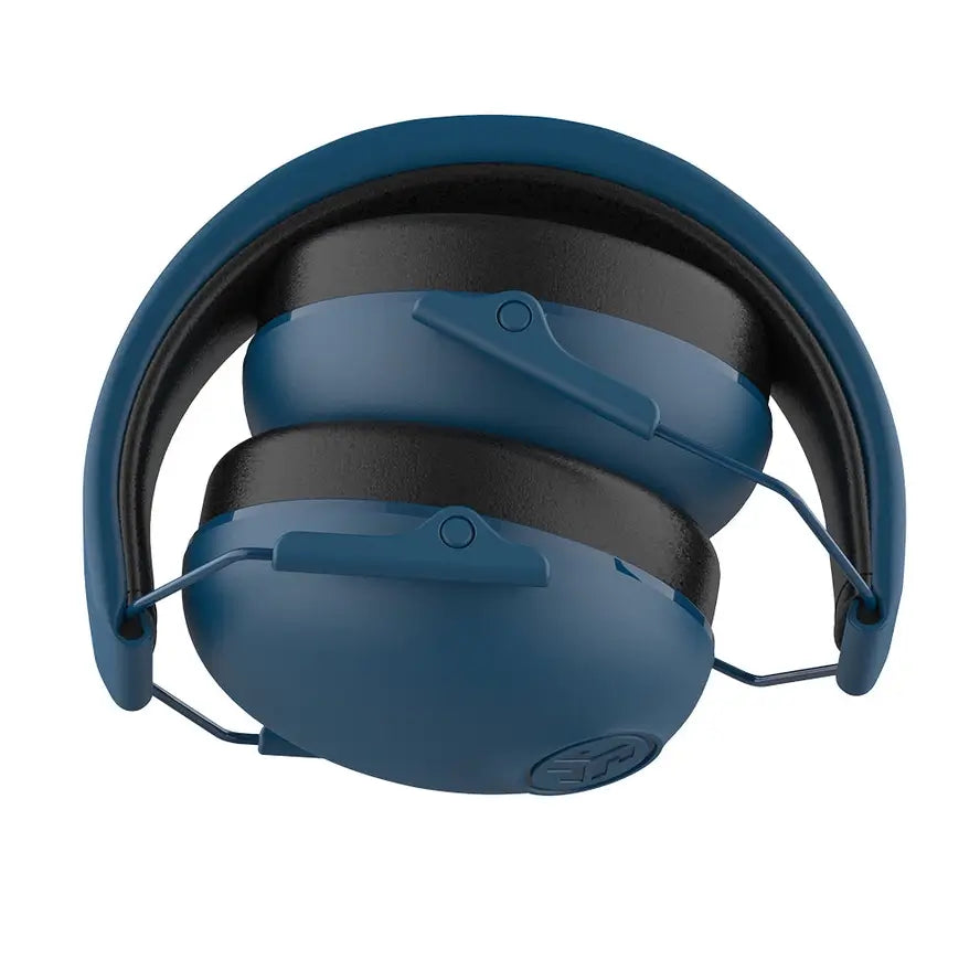 The Jlab Navy Jbuddies Protect Kids Hearing Protection Earmuffs folded.