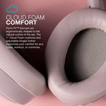 An infographic about the Cloud Foam Comfort of the Mauve JLAB Jbuds Active Noise Cancelling Headphones.