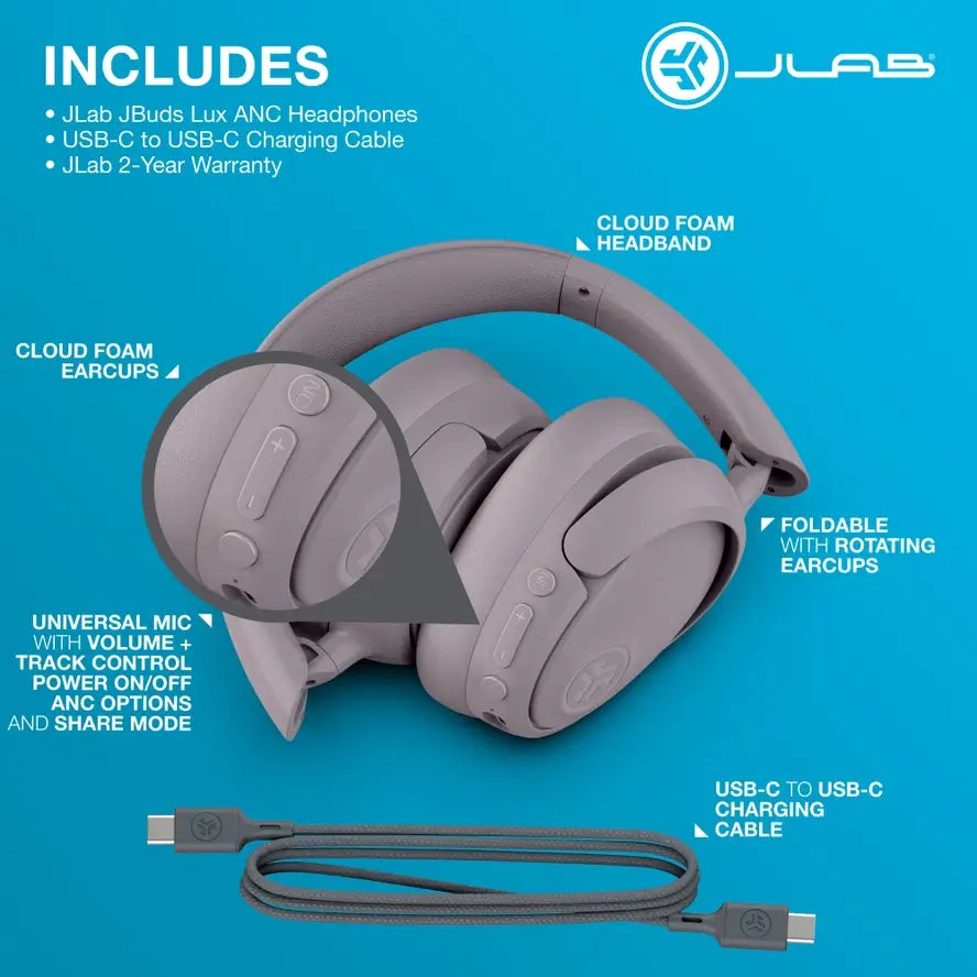 A look at the features of the JLAB Jbuds Active Noise Cancelling Headphones.