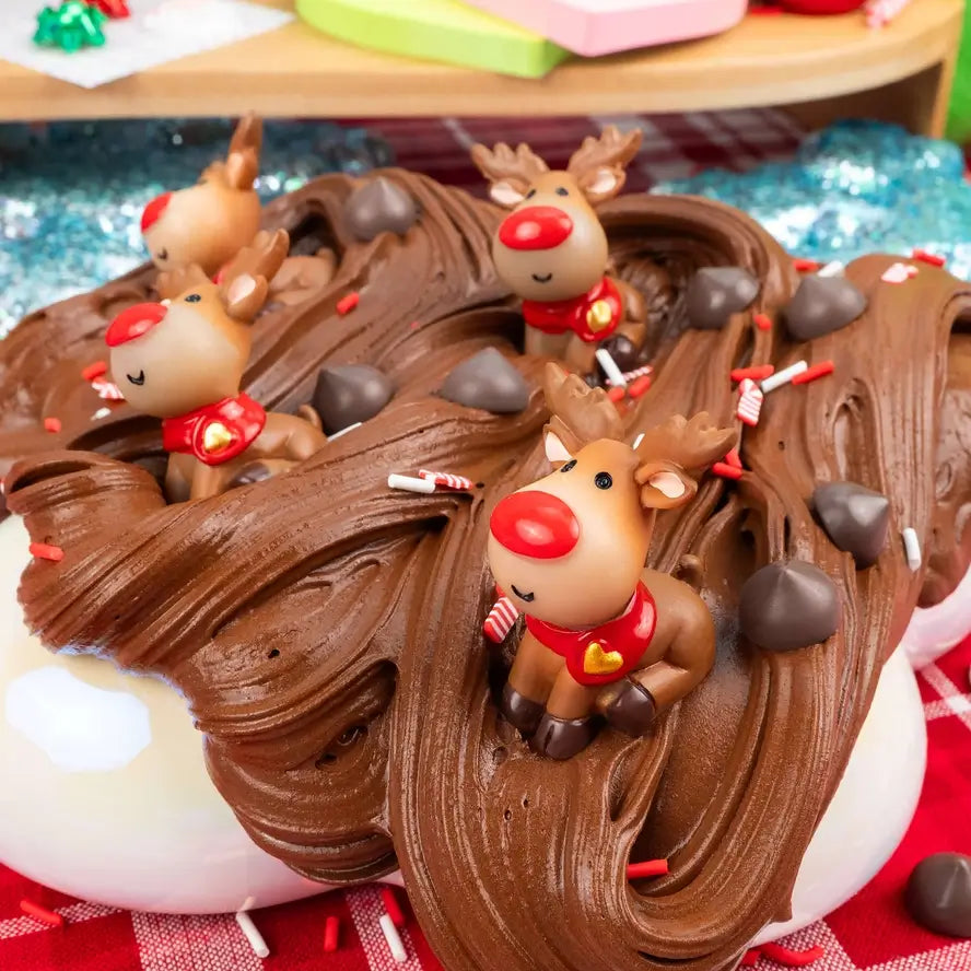 A stylized photo of multiple reindeers on top of the Poop Butter Slime.