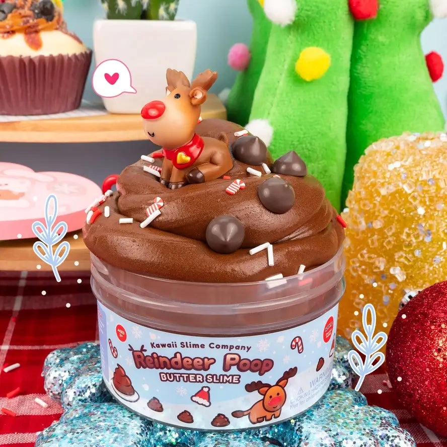 An overflowing jar of the Reindeer Poop Butter Slime.