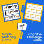 A comparison infographic comparing the 2 sides of the Animal Matching Bingo Game.
