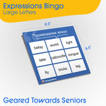 An infographic showing the 8.5"x8.5" dimensions of the bingo cards.