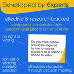 An infographic advertising that the Let's Chat Conversation Cards were developed by expert Gail Elliot. 